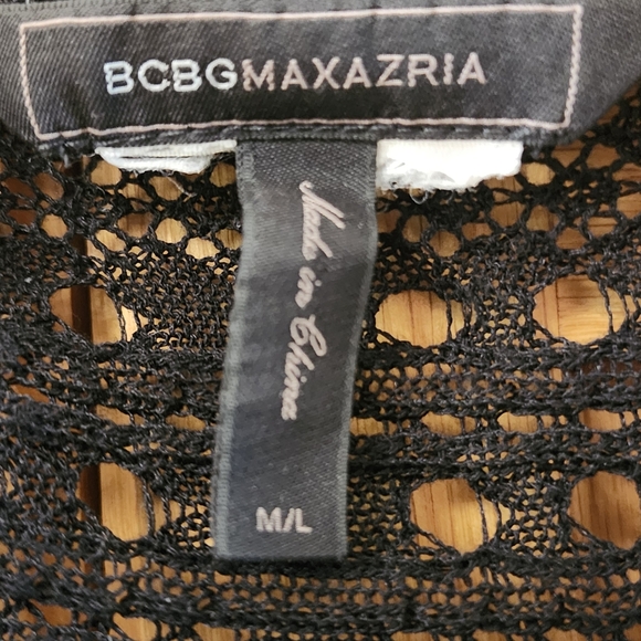 Womens Black Pointelle Knit BCBGMaxazria Waterfall Cardigan Sweater Size M/L - Picture 2 of 3